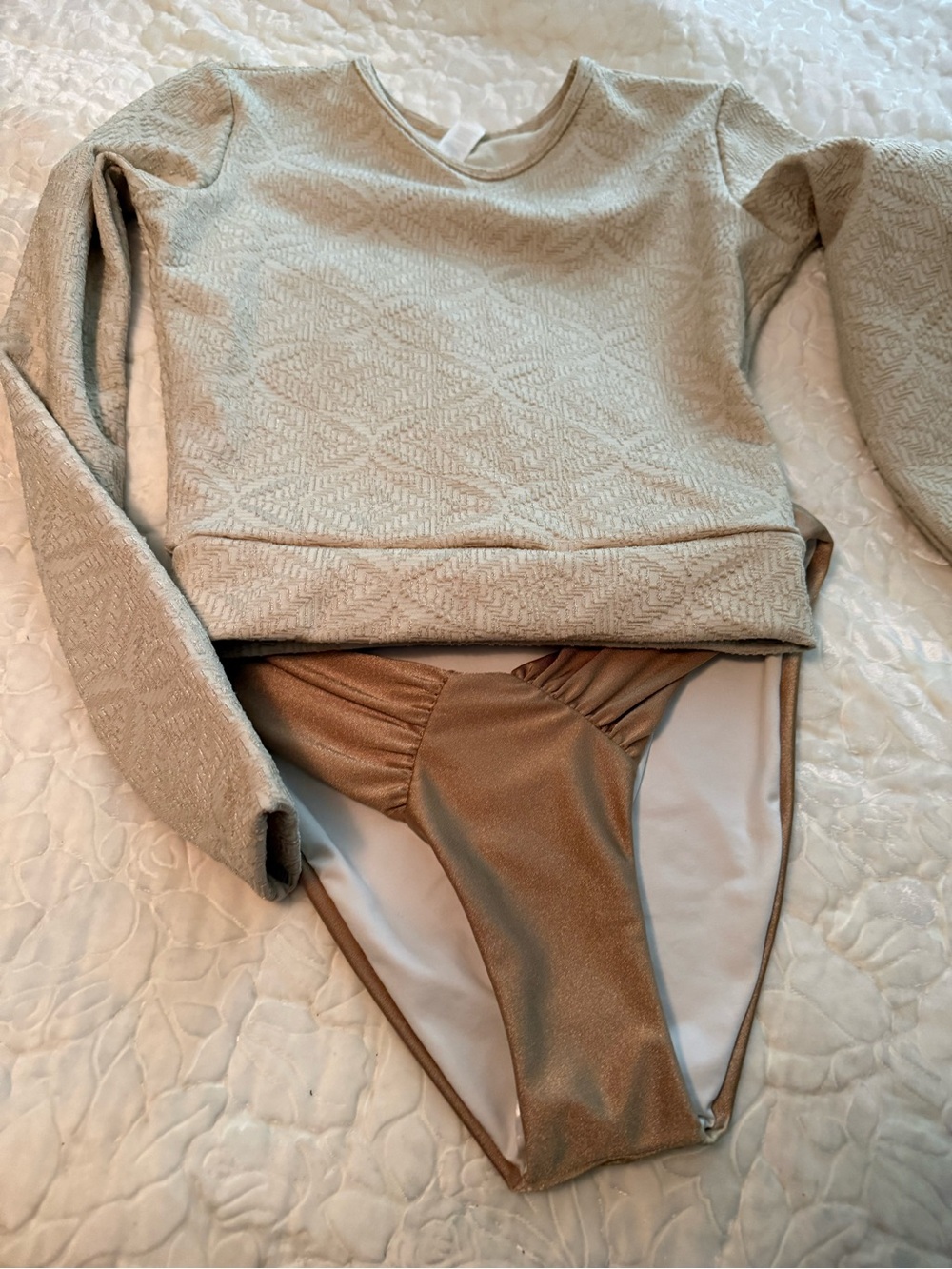 Seea cream and beige surf shield top  Metallic Beige Bikini Boamar Bottoms